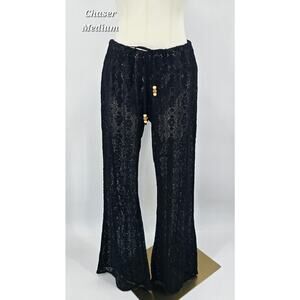 Chaser Coastal Boho Festival Ibiza Style Black Crochet Lace Beach Pants – Size M